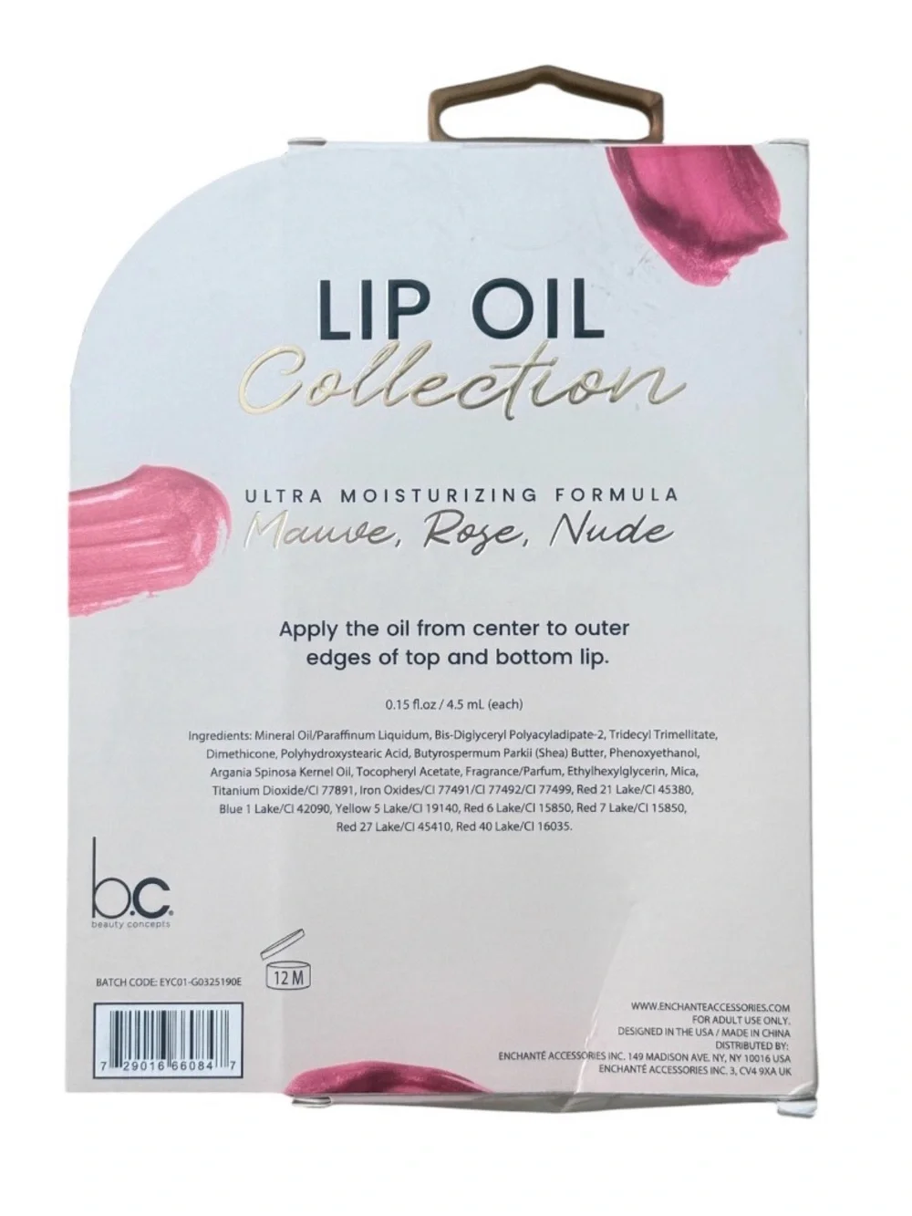 Beauty Concepts Lip Oil Set 3PC Mauve Rose Nude Hydrating Gloss